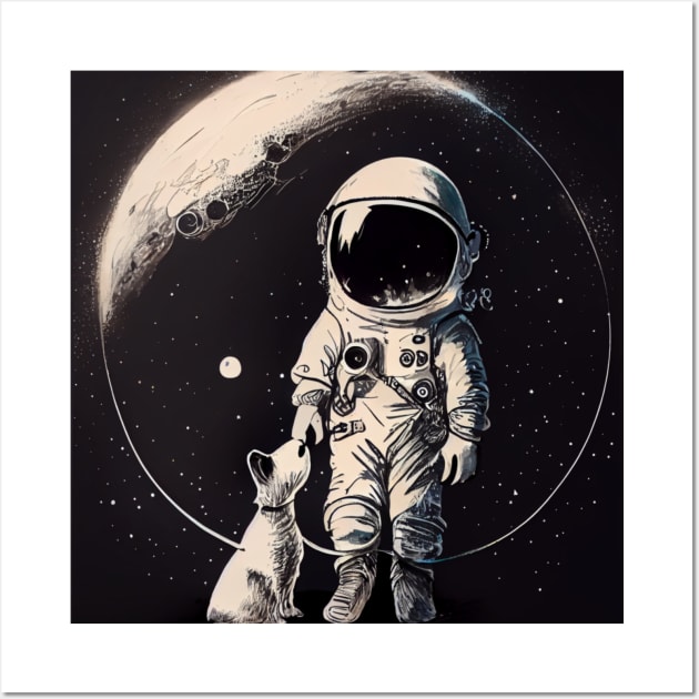 Astronaut with dog Wall Art by AI INKER